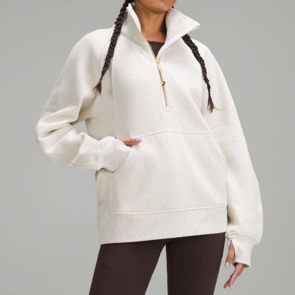 Lululemon scuba oversized funnel-neck half zip Long color Heathered Bone/Gold